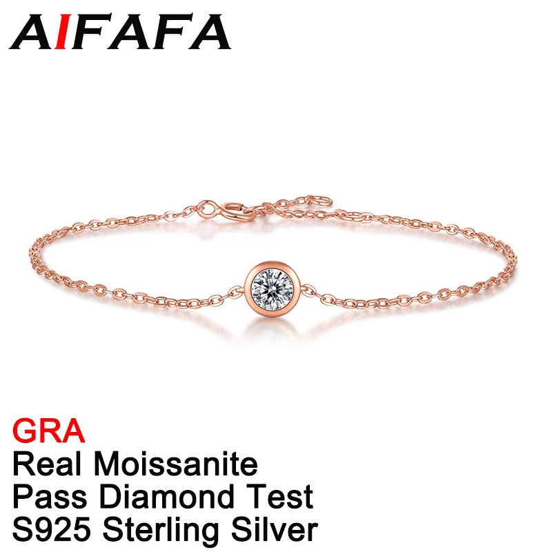 

AIFAFA 0.5 Carat Real Moissanite Rose Gold Bracelet for Women 100% S925 Sterling Silver Bangle Fine Jewelry Pass Diamond Test