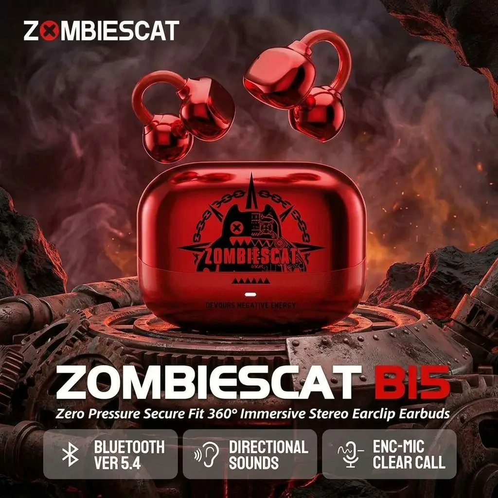 Фото Беспроводные Bluetooth-наушники ZOMBIESCAT B15 с креплением на ухо, не внутриканальные, модные, безболезненные, для спорта и бега, 24 часа работы №1