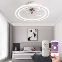 20'' White Modern Indoor Flush Mount Ceiling Fan With Lights Remote APP Control Bladeless Ceiling Fans For Bedroom Living Room