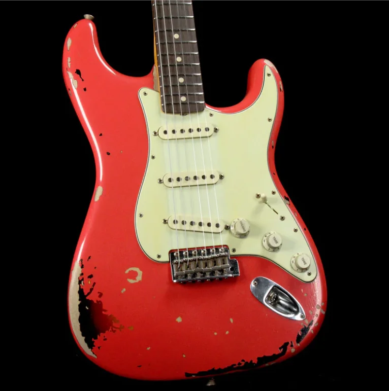 Пользовательский магазин Майкла Landau 1963 Relic ST Fiesta Red Over Sunburst электрическая гитара
