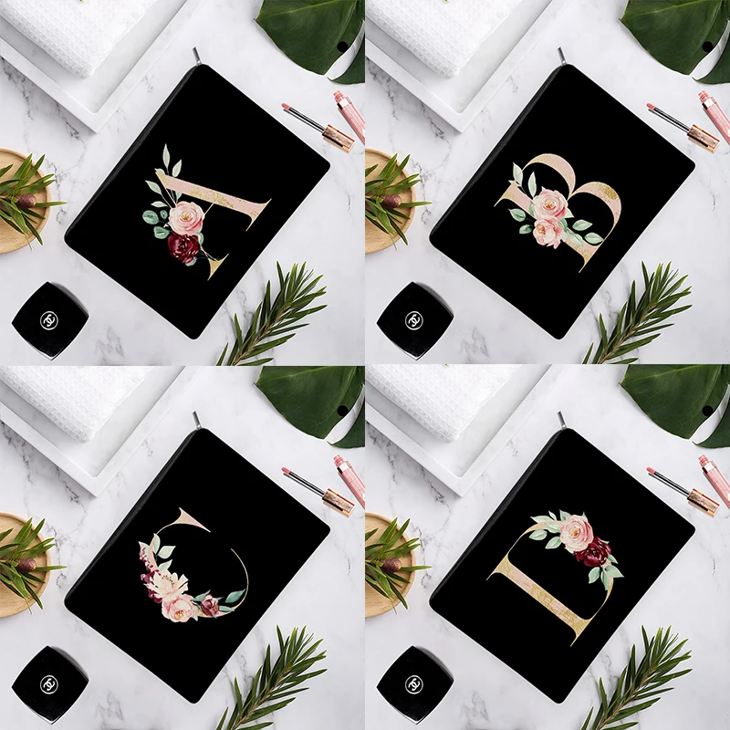 

Romantic Little Rose Golden English Alphabets Black Linen Cosmetic Bag For Women Makeup Wedding Pencil Organizer 15x22cm/18x25cm