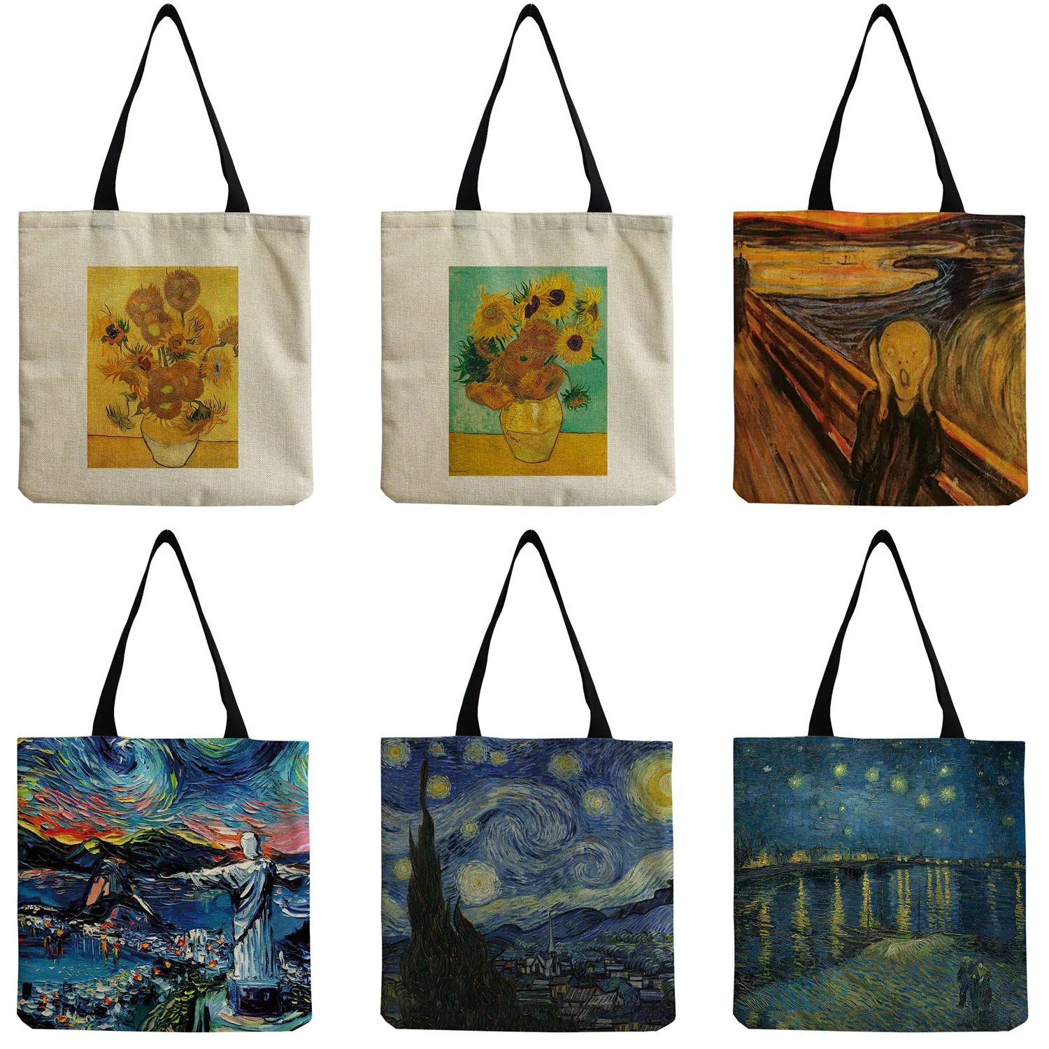 

School Teacher Gift Tote Art Famous Oil Painting High Capacity Customizable Shopper Bag Eco Friendly Handbag Travel Beach Bag