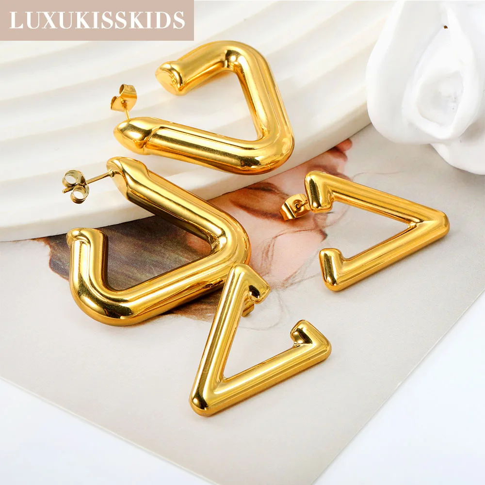 Серьги-кольца LUXUKISSKIDS из нержавеющей стали треугольные гладкие матовые