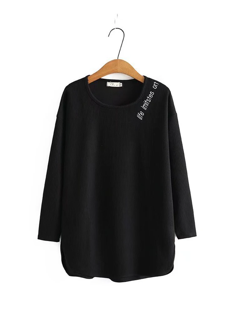 Plus Size Sweater Womens Clothing 2022 New Side Slit Pullover Tops Autumn Fashion Round Neck Solid Casual Warm Winter Clothing