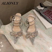 alionly stiletto shoes for women sandals rhinestone bow leisure high heels toe pointed sandals one piece wholesale shopping