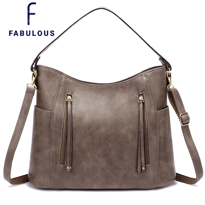 

Vintage Wax Pu Leather Tote Bag For Women Large Size Zip Shopper With Long Strap Crossbody Female's Bags Purse Bolsas