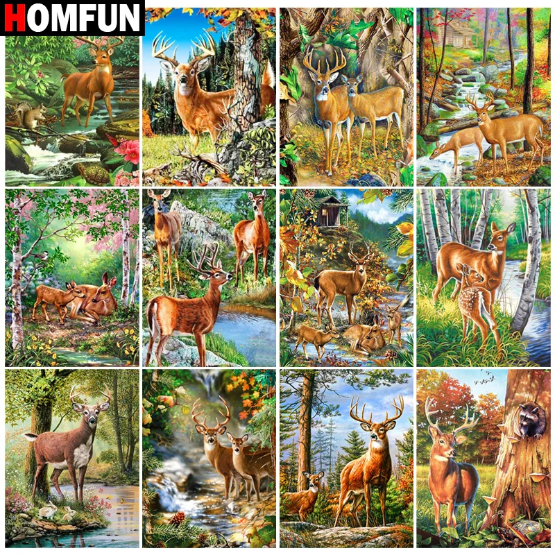 

Алмазная 5D картина HOMFUN «сделай сам», полноразмерная Вышивка крестиком, «животное, олень, лес», домашний декор, подарок