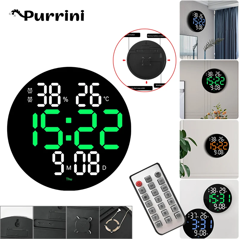 10 Inch Two Color Large Screen Round Electronic Clock Usb Battery Power Supply Living Room Wall Hanging Led Household Decoration