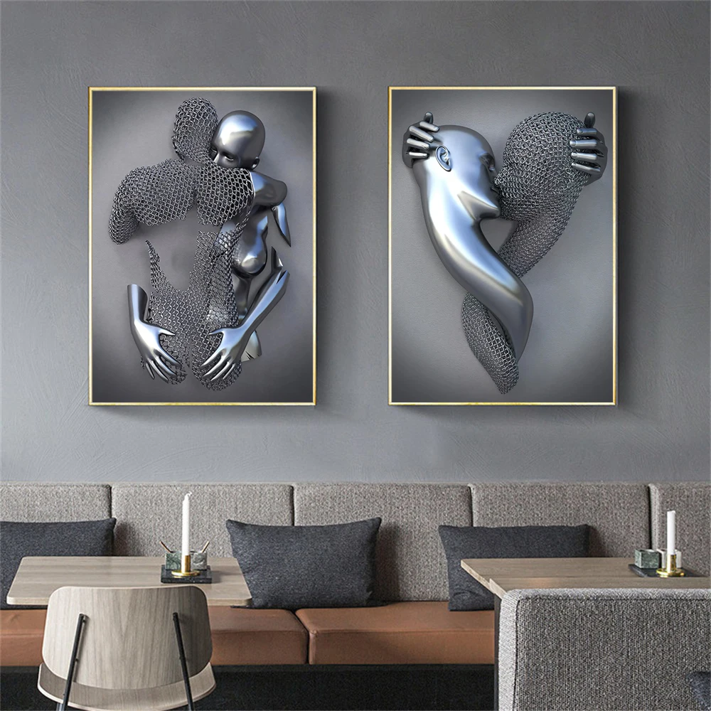 Абстрактная Металлическая Статуя Картина на холсте романтическая настенная