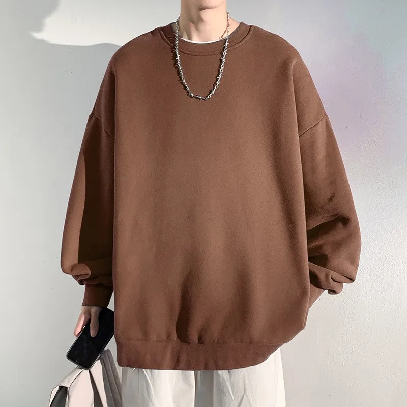

Solid color men's sweatshirt autumn and winter new Korean version loose shoulder round neck all-match sweatshirt trend