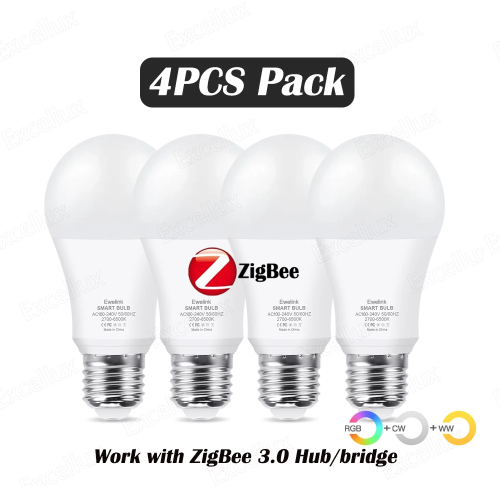 

Excellux 4 шт. умная RGB+CW+WW светодиодная лампа E27 15 Вт
