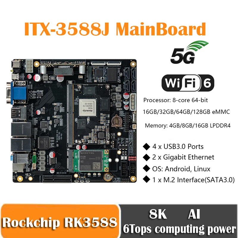 Rockchip RK3588 Mainboard 8K AI Mini 8-Core 64-Bit Processor MotherBoard WiFi6 5G 6.0Tops NPU Edge Computing Ultra  RK3568