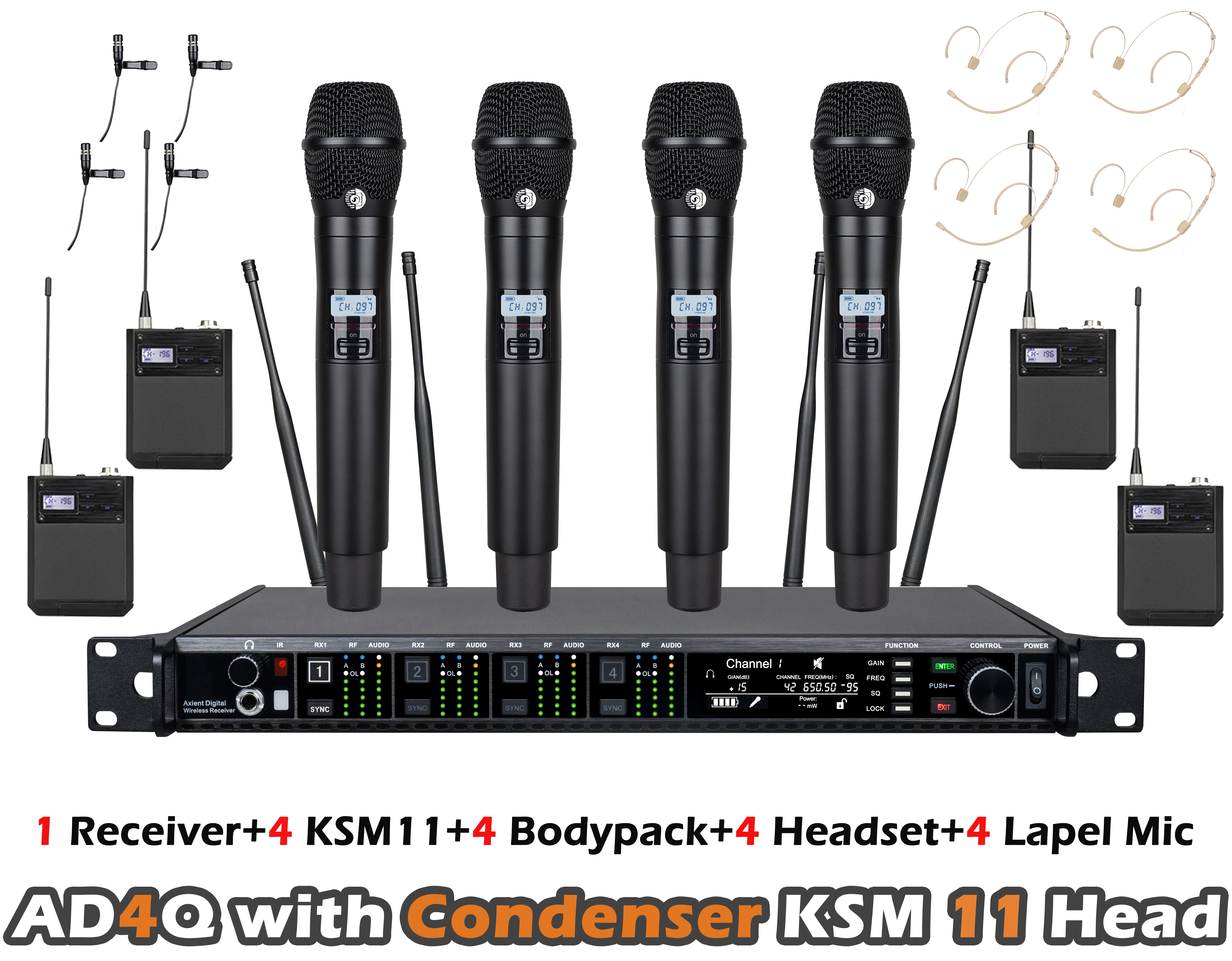 Фото Конденсаторный микрофон KSM11 AD4Q, 4-канальный беспроводной микрофон, профессиональная система, гарнитура, петличный микрофон для сцены, 5/6/900 МГц №3
