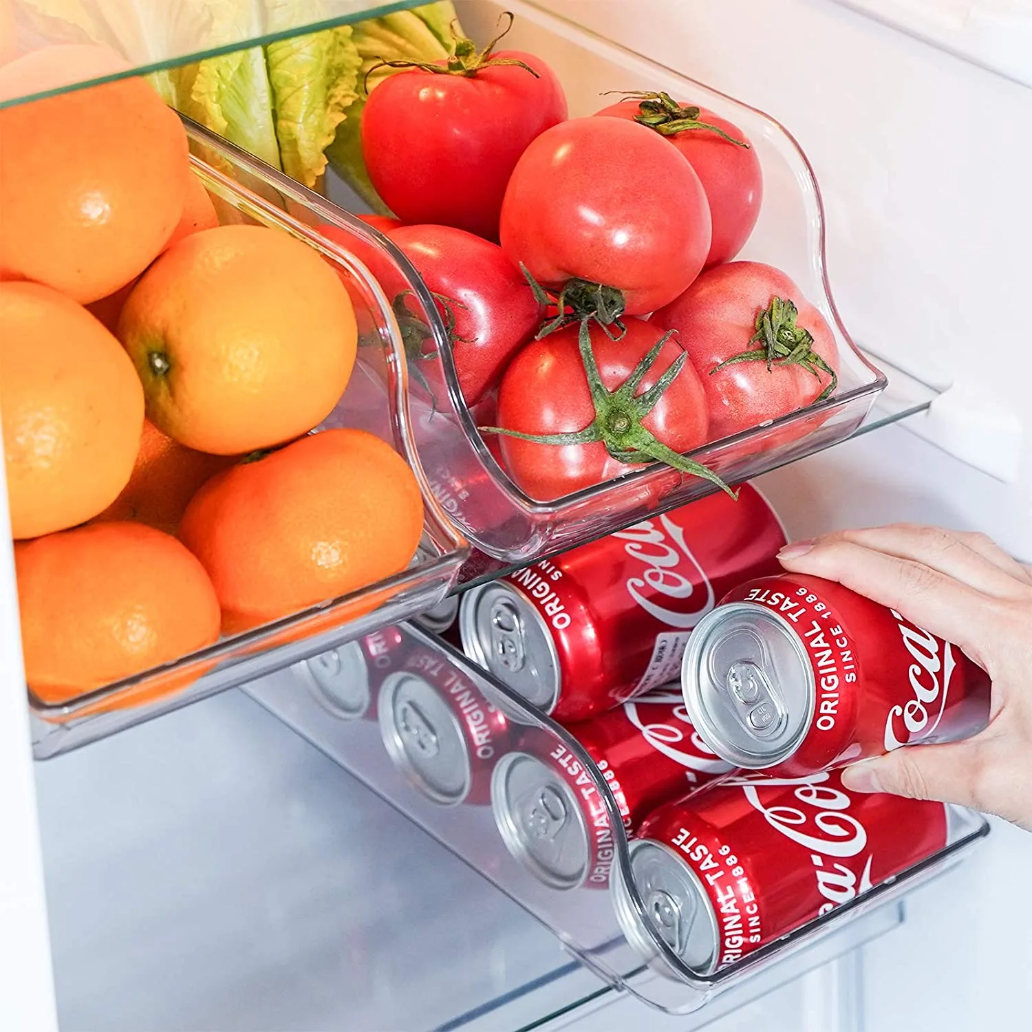 Rigid plastic holder, refrigerator organizers, beverage separator, can Holder, soda bottle dispenser, kitchen organizer, table, office, toilet, bathroom etc