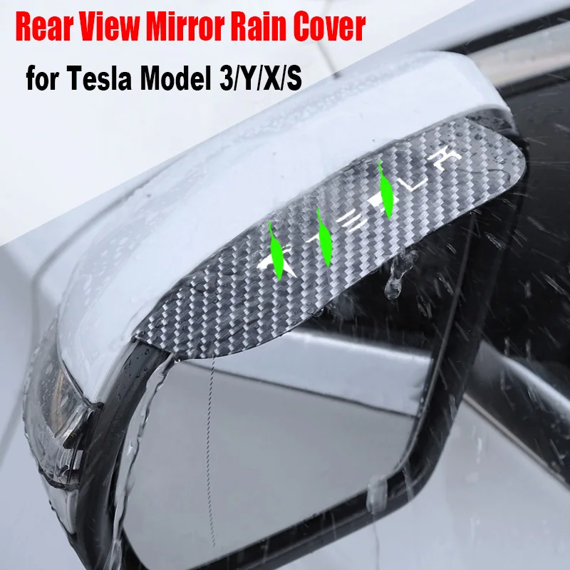 

2PCS Car Rear View Mirror Rain Cover for Tesla Model 3 Y X S Sun Visor Eyebrow Carbon Fiber Side View Mirror Rain Accessories