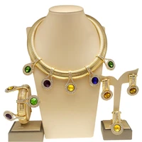 women jewelry set 24k original necklace gorgeous colorful stone simple fashion earring bracelet luxury wedding banquet jewelry