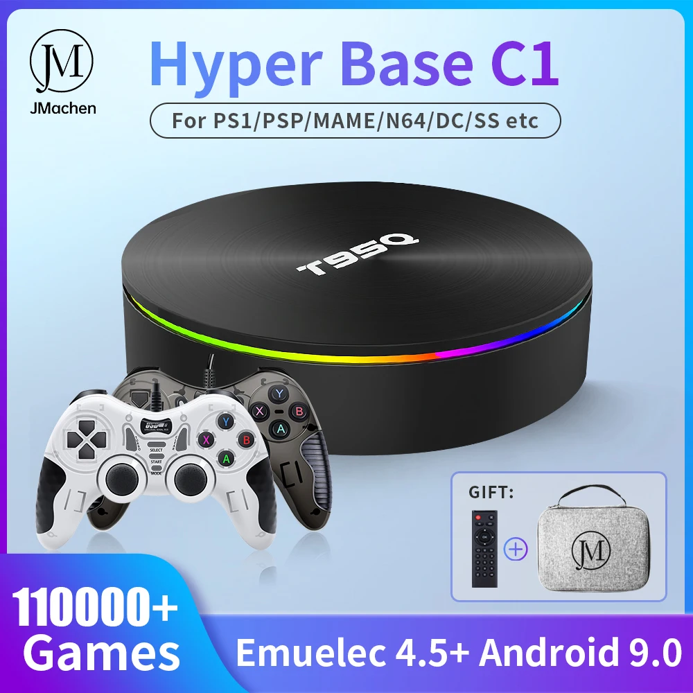 

JMachen Game/TV Box Video Game Console Hyper Base C1 PULUZ T95Q 4K HD Output 110000+Games for PS1/PSP/N64/SS/DC with Controller