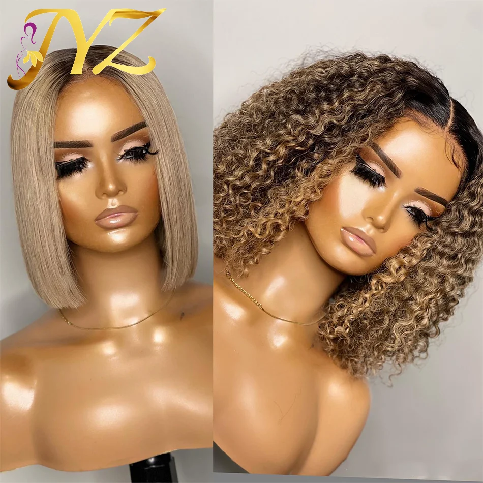 

Highlight Wig Human Hair Honey Blonde Lace Front Wigs HD Transparent 13X4 Afro Curly Remy Brazilian Deep Wave Frontal Bob Wig