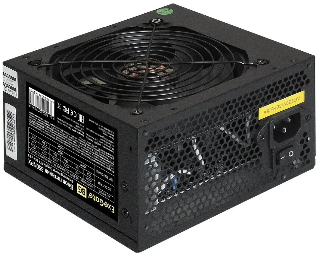Блок питания 550W ExeGate 550NPX (ATX, PC, 12cm fan, 24pin, 2x(4+4)pin, 2xPCI-E, 5xSATA, 3xIDE, black, кабель 220V в комплекте)