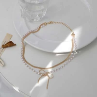 japanese korean layered pearl choker necklace for women charm bowknot multilayer clavicle chain wedding jewelry party gifts