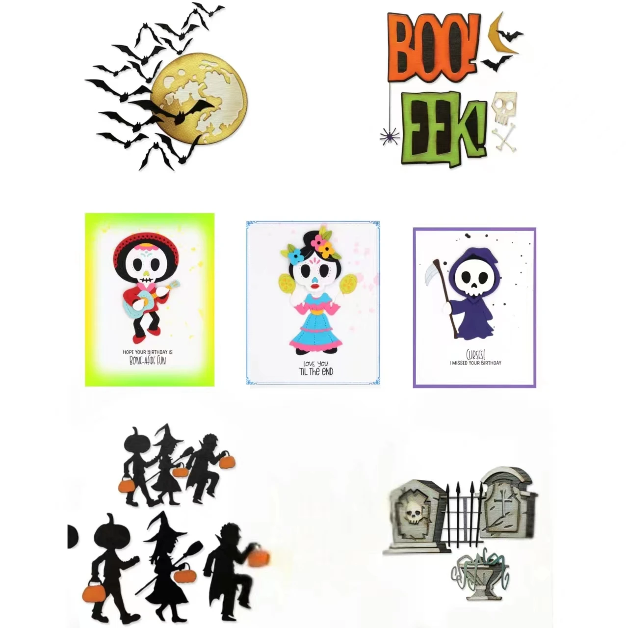

2023 Halloween Skeletons Pumpkin Ghost Moonlight Metal Cutting Dies for Making Gift Card Scrapbook Embossed Paper Album Diy