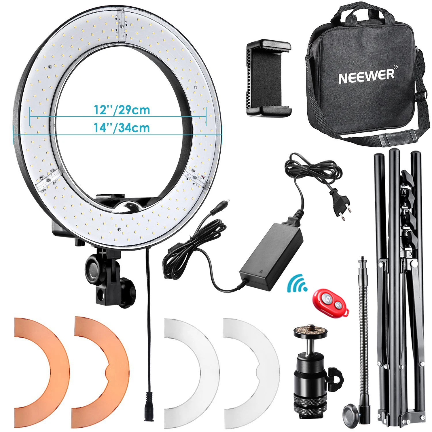 

Neewer RL-12 LED Ring Light 14” Outer Diameter 12” Inner Diameter with Light Stand, Soft Tube, Filter for Makeup, YouTube