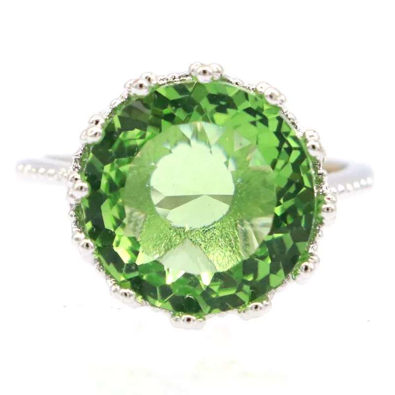 

15x15mm Delicate Fine Cut 3.8g Round Gemstone Green Tsavorite Garnet Women Daily Wear Eye Catching 925 Silver Rings Wholesale