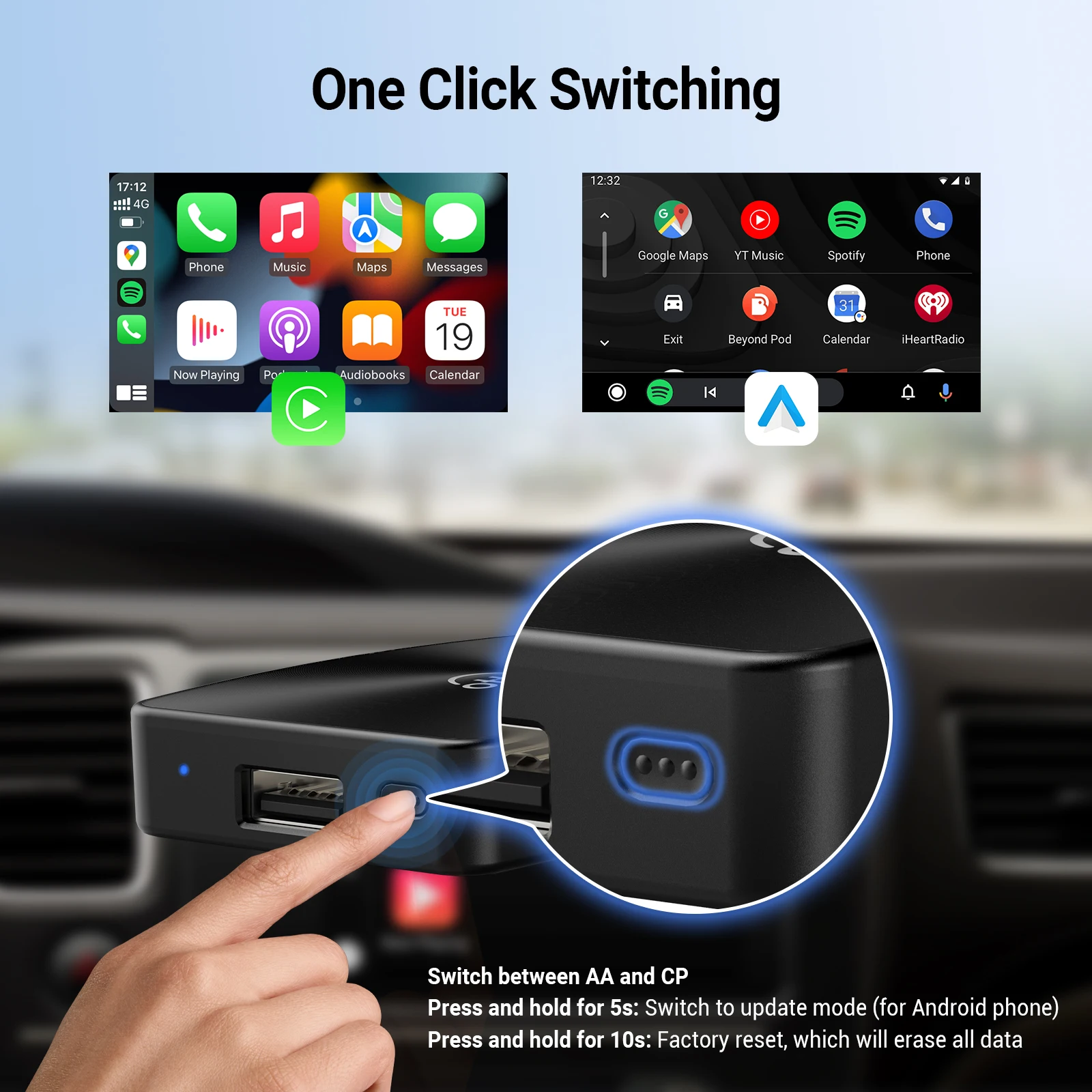 Фото OTTOCAST U2X PRO Проводной к беспроводному адаптеру Android Auto CarPlay 2 в 1 USB Bluetooth Wi-Fi Автомобильные аксессуары Автомобильный гаджет Smart Box №5