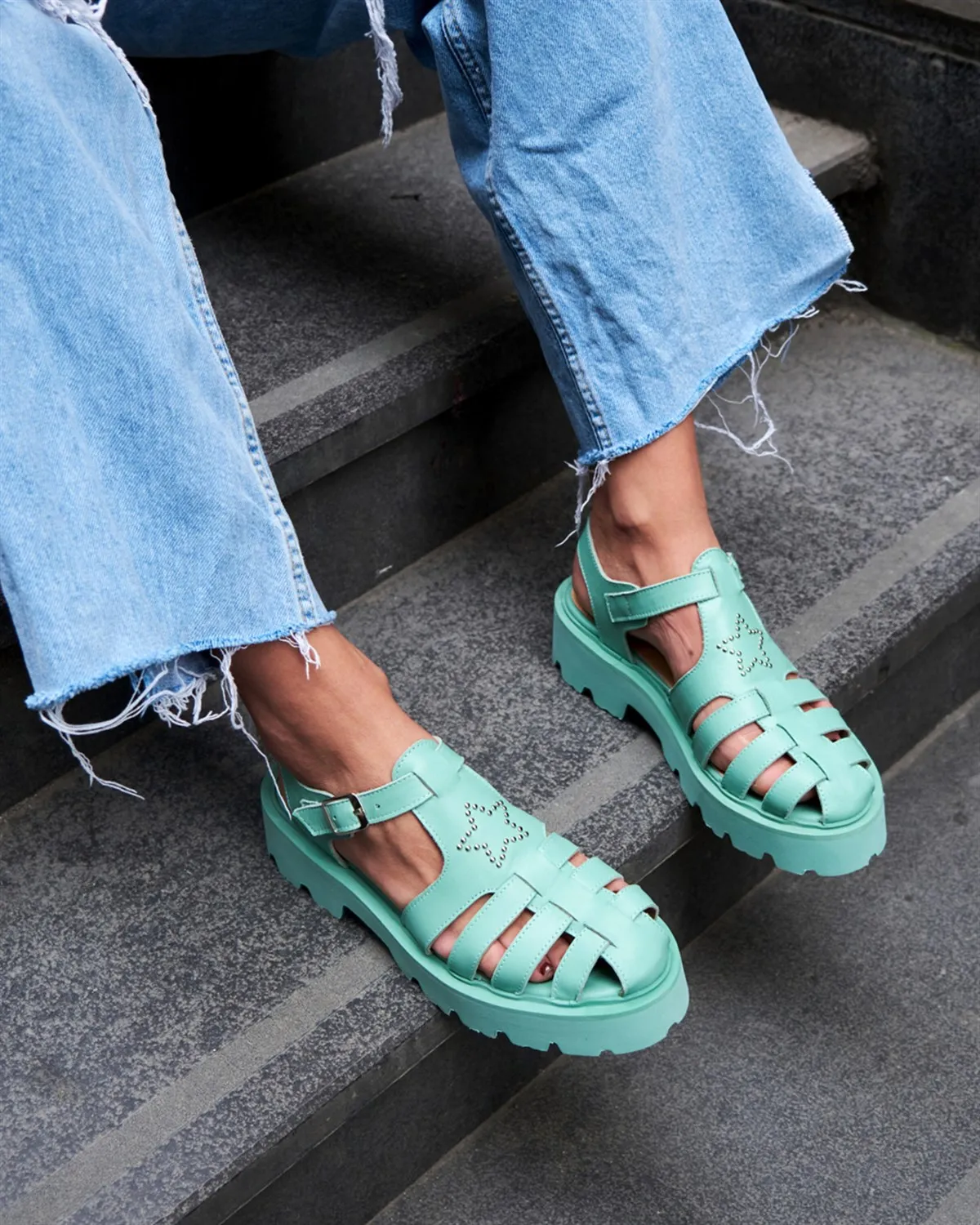 

Rotem Inner Outer Real Leather Strap Flat Lightweight Eva Platform Sole Sandals Lilac Fuchsia Mint Green Black Gold Silver