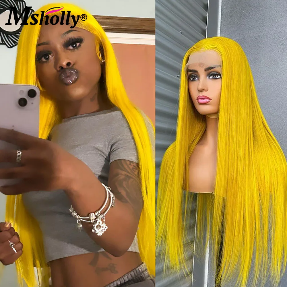 Прямой парик ярко-лимонного желтого цвета 100% человеческие волосы короткий Боб 13x