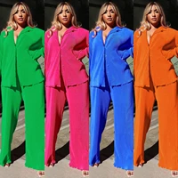 ronikasha 2 piece outfits for women casual tracksuit pleated loose fit long sleeve button down shirt wide leg pants set