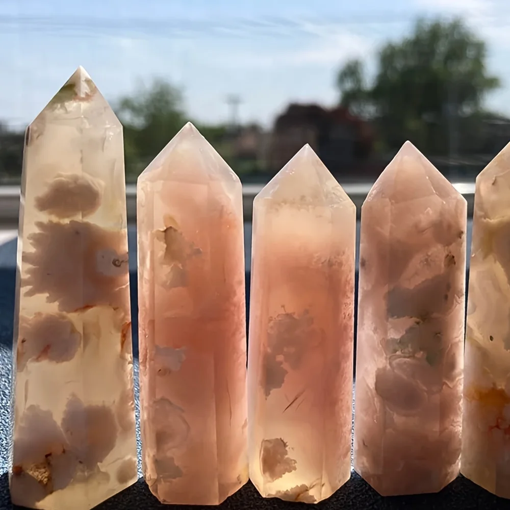 Колонка из натурального хрусталя вишневого цветка с агатом-идеальный