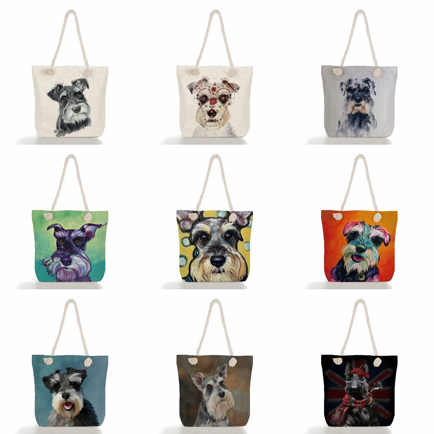 

Schnauzer Dog Painting Handbags For Women Large Capacity Customizable Lady Korean Shoulder Bag Cute Casual Shopping Shopper Bags