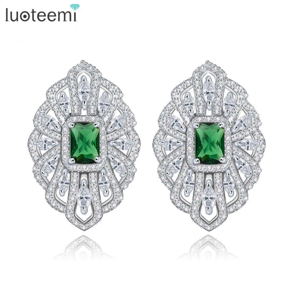 Женские серьги-подвески LUOTEEMI большие овальные серьги с фианитами и кристаллами