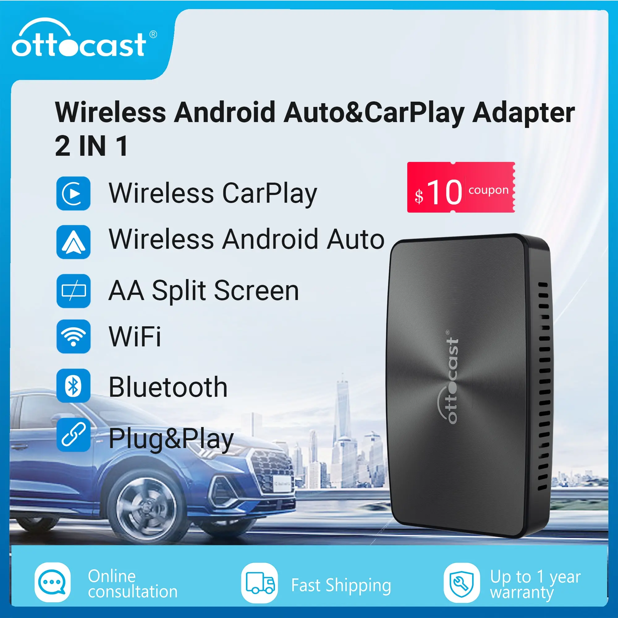 OTTOCAST U2 X PRO Wireless Android Auto CarPlay Adapter Carplay Box Multimedia Player Car Accessories for VW Audi Benz Toyota