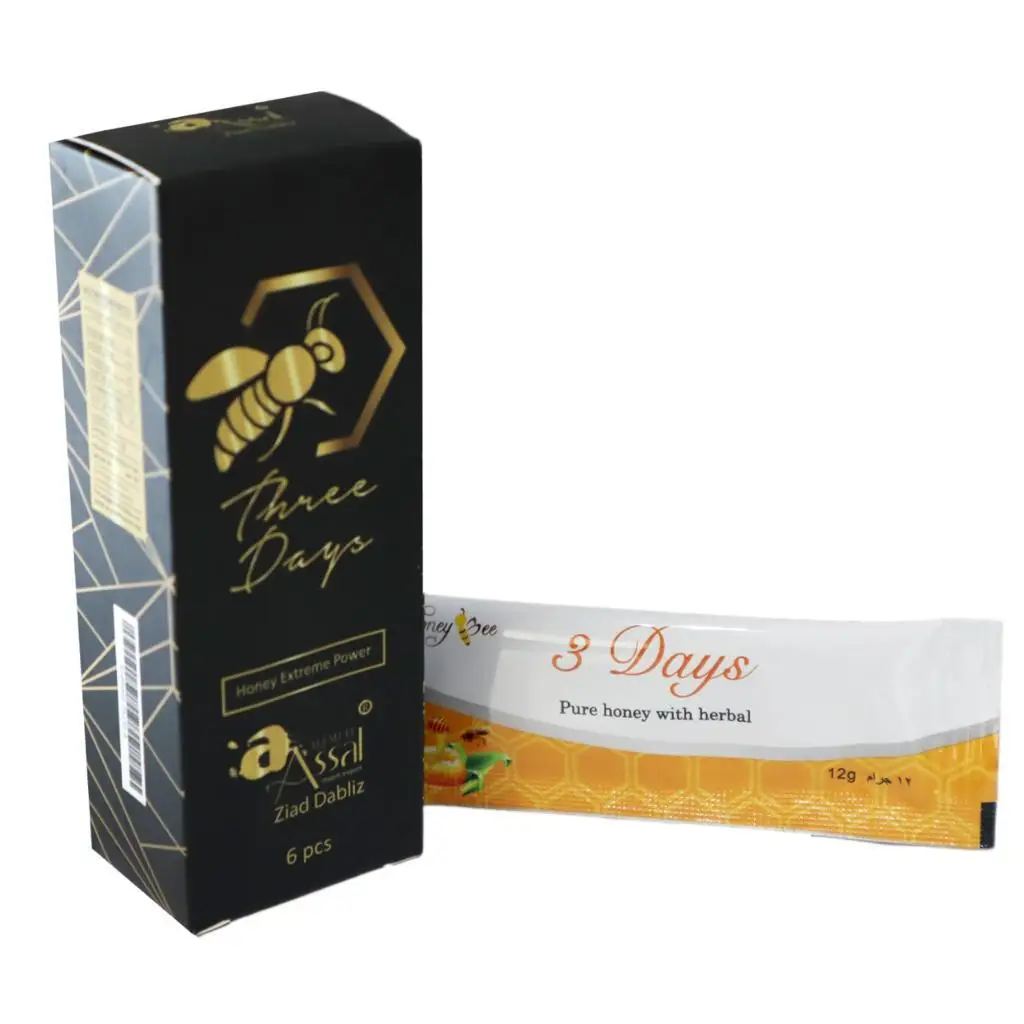 

Three Days 24 sachets Organic Honey For Men Made With Natural Jelly Bee Pollen and 100% Pure Mixed Herbals