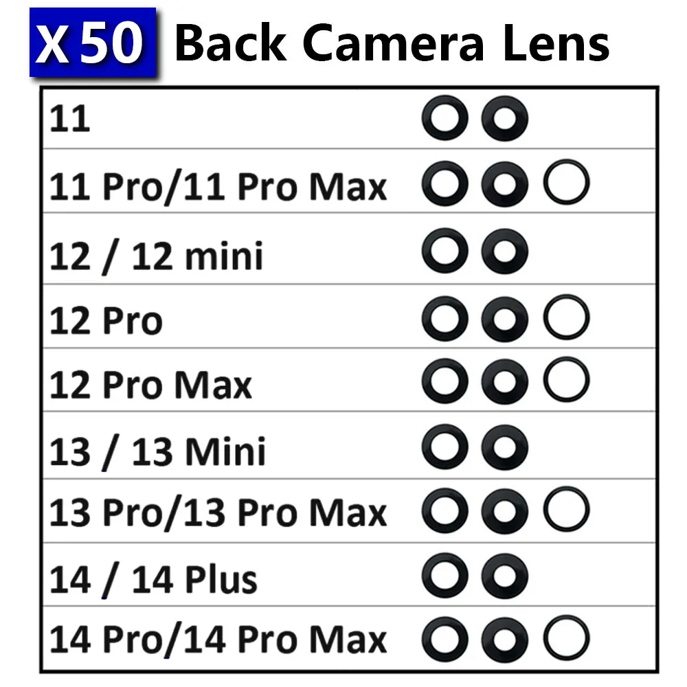 

Стеклянный объектив для камеры iPhone 6 6s 7 8 Plus X XR XS Max 11 12 13 14 Pro Plus Mini Max с наклейкой, 50 шт.