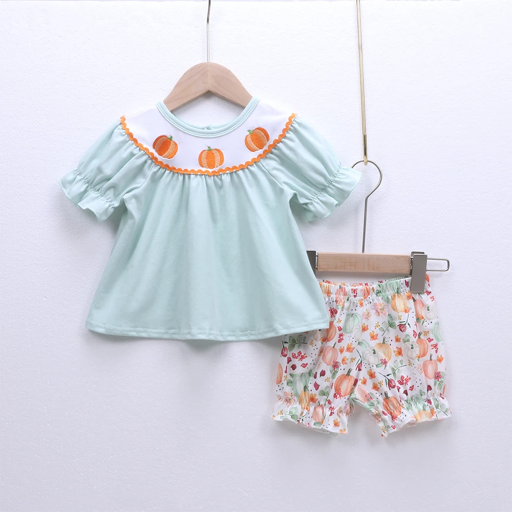 Модный костюм из чистого хлопка для маленьких девочек серый с коротким рукавом и