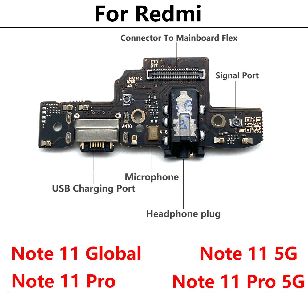 

USB Charging Port Microphone Dock Connector Board Flex Repair Parts For Xiaomi Redmi Note 11 4G 5G Note 11 Pro 5G