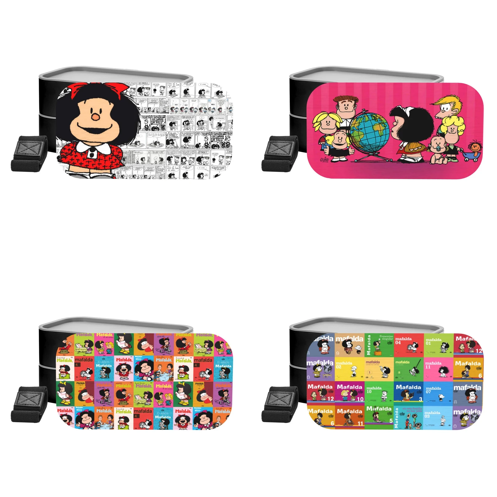 

Ланч-бокс Bento с мультяшным коллажем аниме Mafalda с нейлоновым герметичным ремешком с отсеками для еды и аксессуарами для взрослых и детей