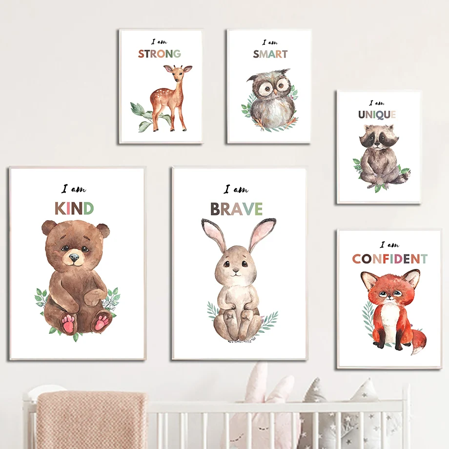 

Wall Art Canvas Painting Cute Animals Bear Fox Owl Rabbit Raccoon Deer Nordic Poster And Prints Wall Pictures Kids Room Decor