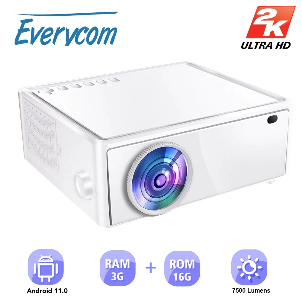 

Everycom E700 2560x1440p 2K 9500 Lumens Projector with 3+16G 4K Projectors Home Theater Cinema LED Beamer(5G Wifi Android 11.1)