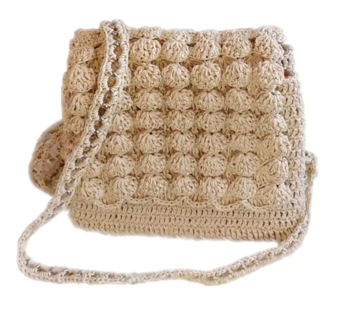 

Women Shoulder and Hand Bag, Handwoven, Crochet, Knitted, Peanut Pattern, Combed Cotton