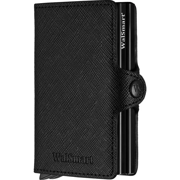 Walsmart Кожаный кошелек Twin Safiano Black с интеллектуальным механизмом -держатель для карт