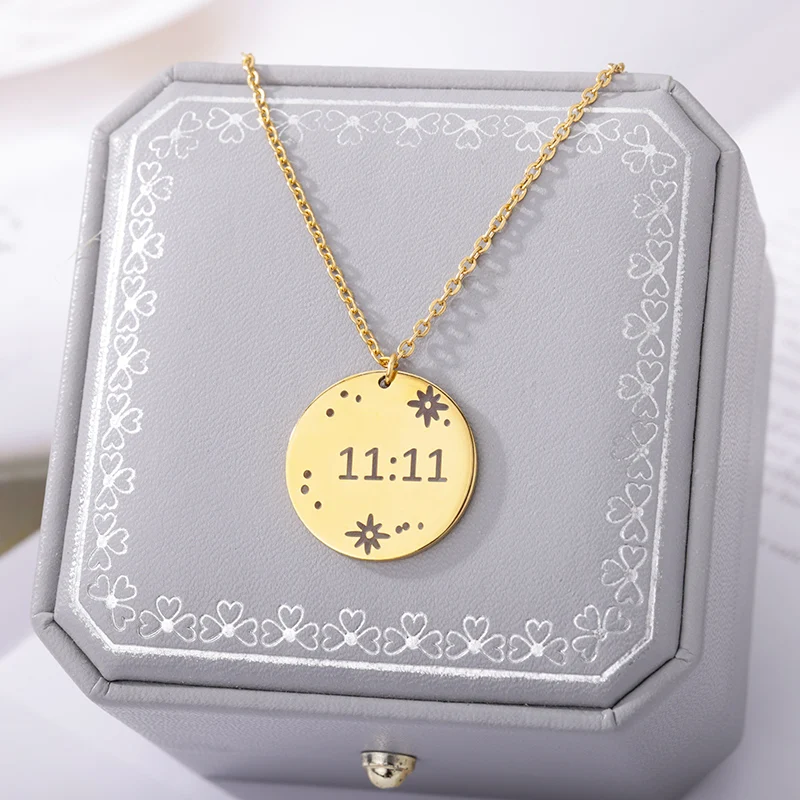 

Trendy 11:11 Necklace For Women Chains 1111 Stainless Steel Angel Number Round Necklace Fashion Jewelry Gift 2022 Collier