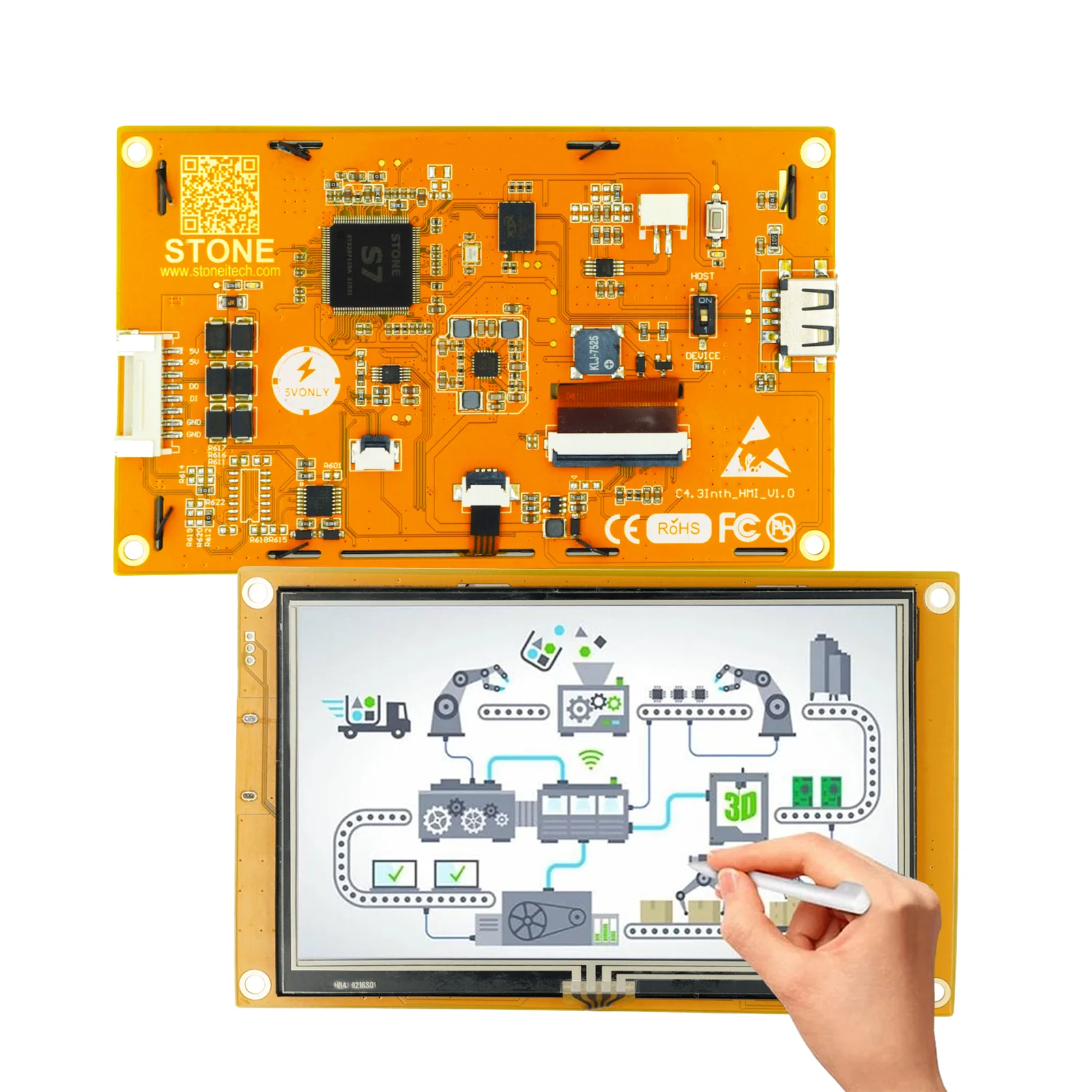 Smart TFT LCD 4.3 5 7 10.1 inch Graphic HMI Touch Panel with Controller Board + Driver + Software + UART Port