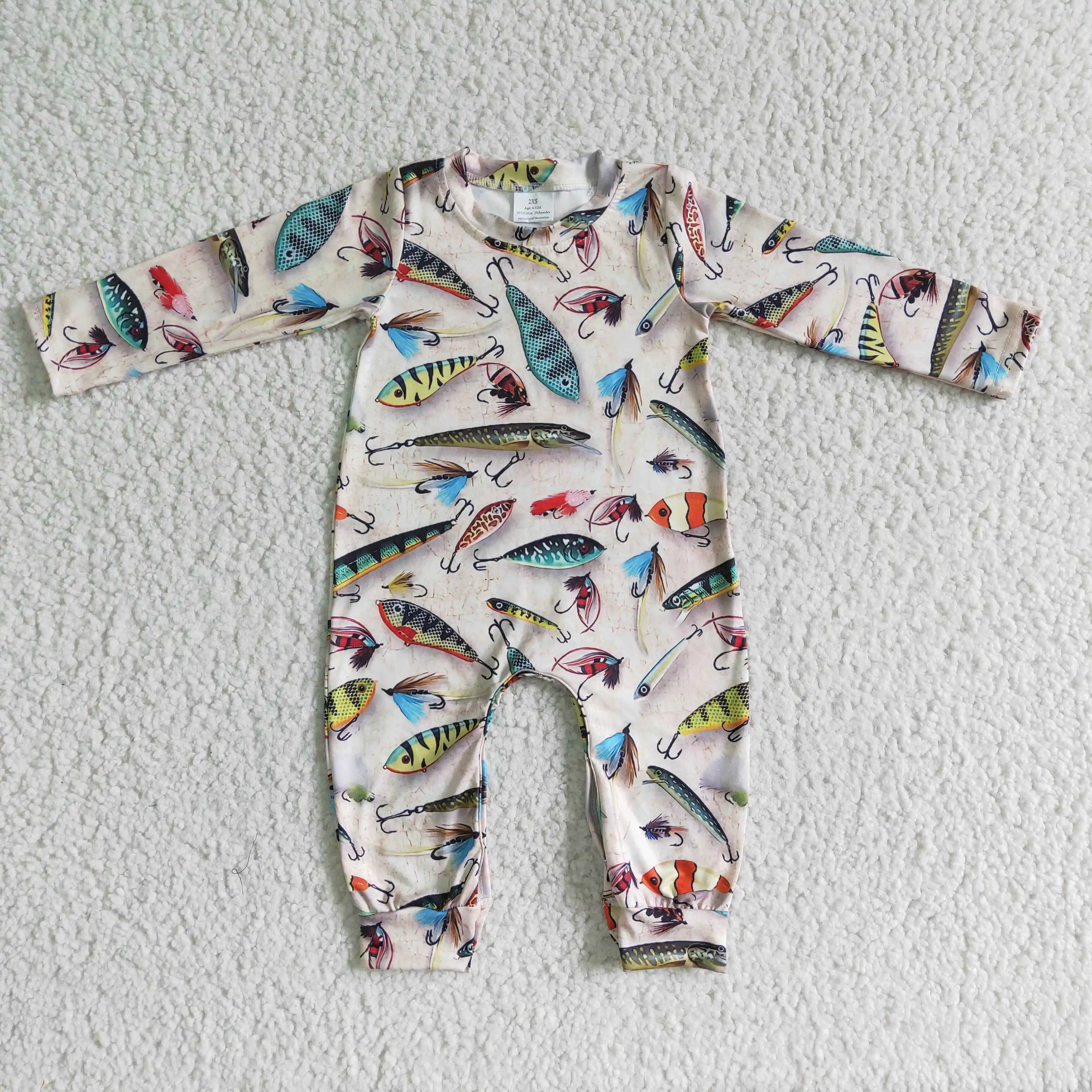 

Infant Baby Boy Fish Print Rompers Newborn Fall Sleepwear Long Sleeves Kids Clothing Children Wholesale Boutique Sets Hot sale