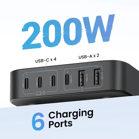 Устройство зарядное сетевое UGREEN, 200 Вт, 6 в 1, для планшетов и телефонов