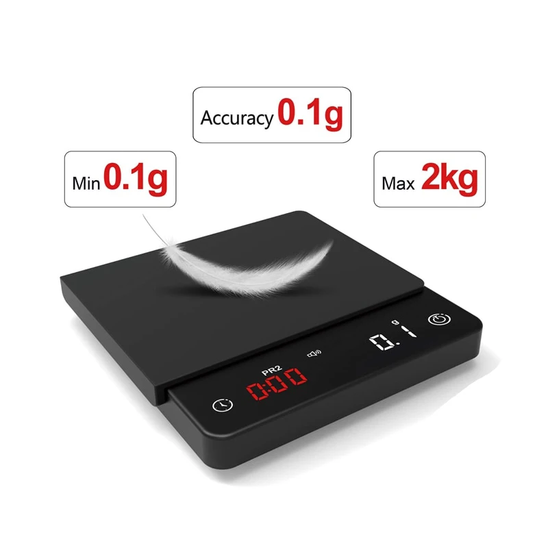 

Kitchen Scale Mini Smart Timer USB 2kg/0.1g Mini Smart Weighing Precision Scale Digital Coffee Scale With Timer Pad