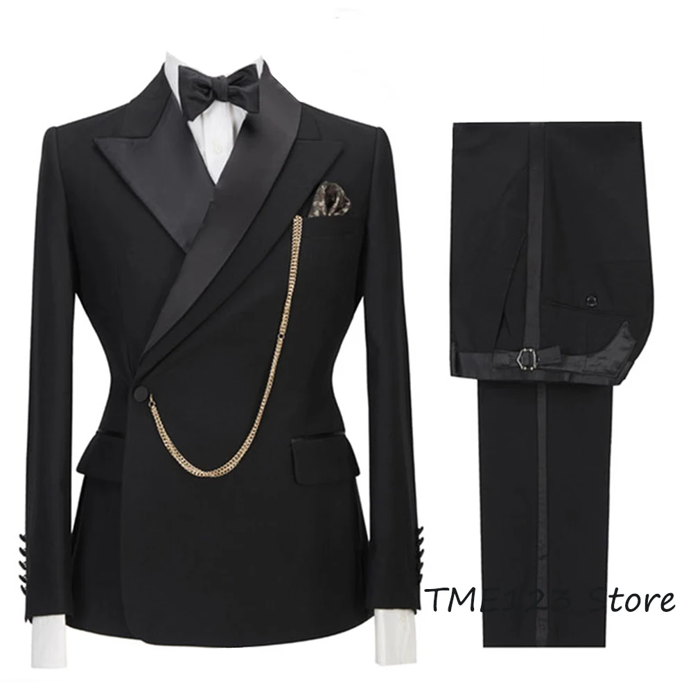 Men's 2 Piece Set Blazer Single Breasted Black Peak Lapel Groom Tuxedo Suit Wedding/Prom Groomsman Suit Jacket (Jacket + Pants)